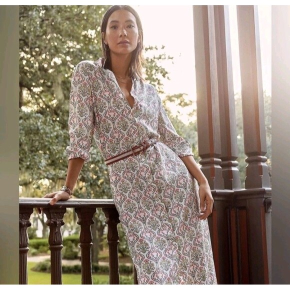 LOFT Womens Floral Maxi Shirt Dress 12 Long Sleeve Button Front Tuilerie - Picture 5 of 14